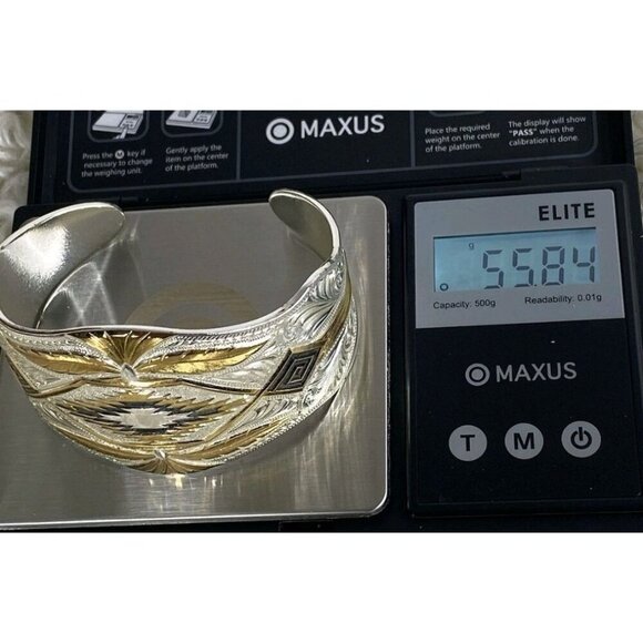 NEW MONTANA SILVERSMITHS SILVER/GOLD EAGLE AZTEC SOUTHWESTERN WIDE CUFF BRACELET - Picture 6 of 7